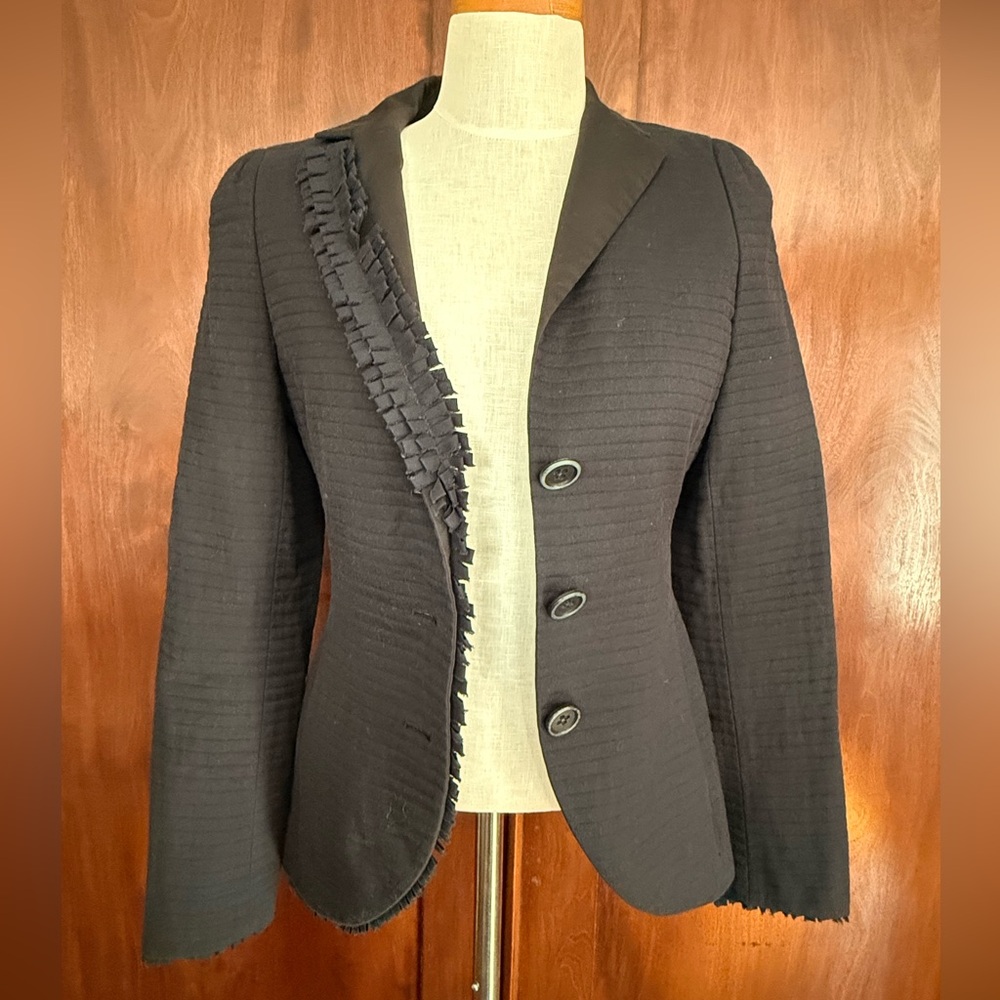 Akris Black Ruffled-Trim Tailored Blazer